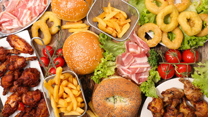assorted american food, fast food
