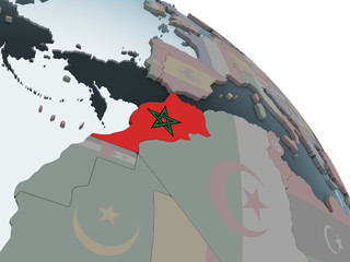 Morocco with flag on globe
