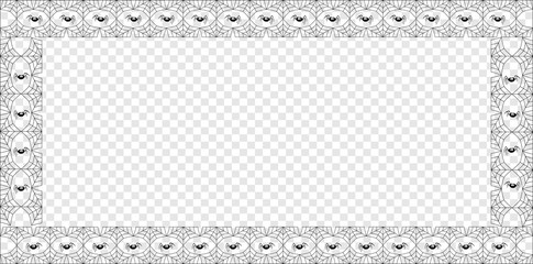 Halloween rectangle black spiderweb frame with spiders and copy space on transparent background.