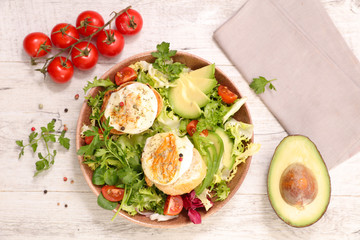 mixed salad and toast with goat cheese
