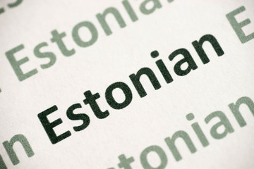 word Estonian language printed on paper macro