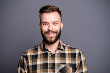 Portrait of attractive handsome man in casual street style check