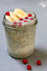 chia pudding with berry close up with berry