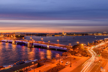 St. Petersburg from the roof, the Palace Bridge and the Neva River