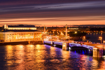 Fototapeta na wymiar St. Petersburg from the roof, the Palace Bridge and the Neva River