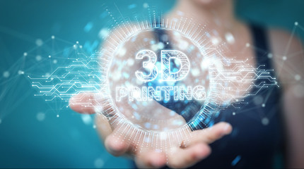 Businesswoman using 3D printing digital hologram 3D rendering