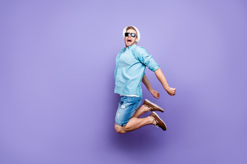 Full body size length photo of attractive trendy handsome guy we