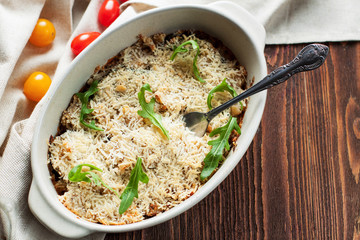 Baked eggplants with eggs and parmesan