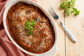 Sweet potato lasagna with cheese, meat, marinara sauce