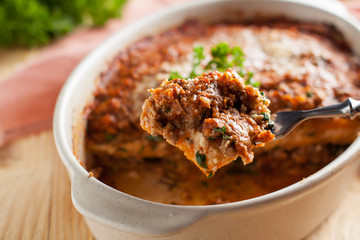 Sweet potato lasagna with cheese, meat, marinara sauce