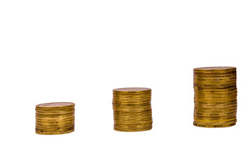 Stacks of the coins isolated on a white background