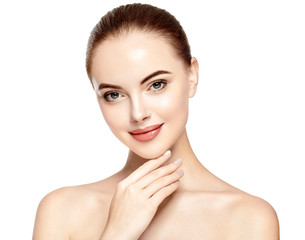 Obraz na płótnie Canvas Skin care woman face with healthy beauty skin face closeup cosmetic age concept