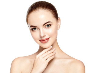 Skin care woman face with healthy beauty skin face closeup cosmetic age concept