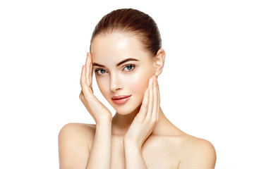 Fototapeta na wymiar Skin care woman face with healthy beauty skin face closeup cosmetic age concept