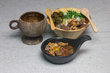 rice vermicelli or noodle spicy pork sauce is famous on north of thailand
