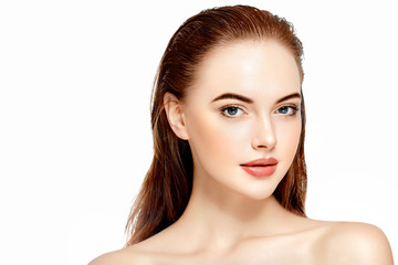 Skin care woman face with healthy beauty skin face closeup cosmetic age concept