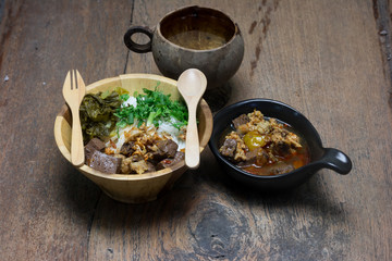 rice vermicelli or noodle spicy pork sauce is famous on north of thailand
