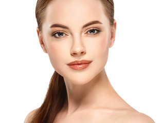Fototapeta premium Skin care woman face with healthy beauty skin face closeup cosmetic age concept