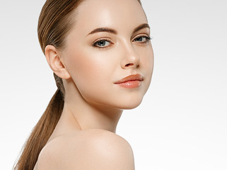 Fototapeta premium Skin care woman face with healthy beauty skin face closeup cosmetic age concept