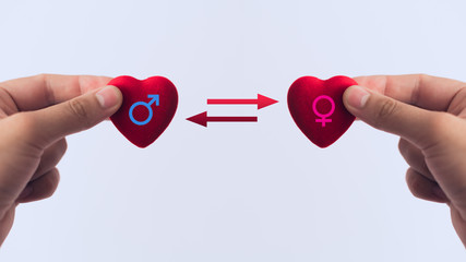 Male and female gender sign on heart, Concept of love and relationship