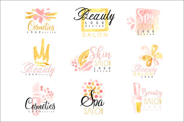 SPA healthy beauty studio set for label design. Health and beauty care, colorful watercolor vector Illustrations