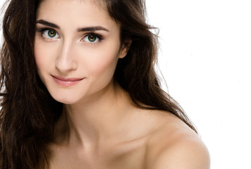 Fototapeta premium Brunette beauty healthy skin and hair isolated on white