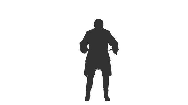 Black and white unrecognizable silhouette of a magician, alpha channel included