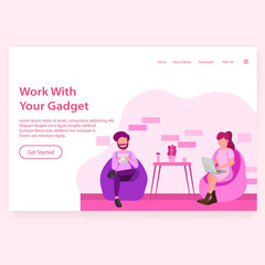 Work With Your Gadget Illustration Landing Page Web Design