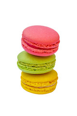 Tasty colorful macaroons isolated on white background