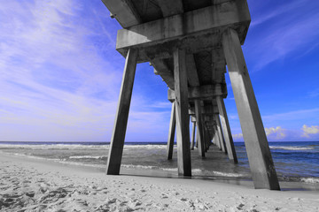 Artistic Blue Focus Beach View with a Pier in Paname City Beach, FL