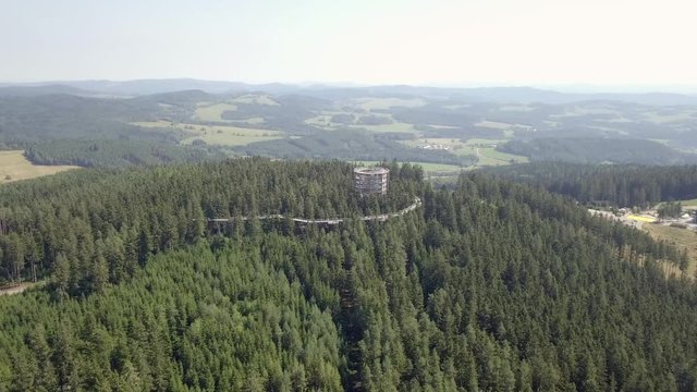 Treetop walkway and observation tower, overlooking Lake Lipno and South Bohemia 
