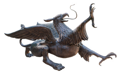 Statue of a Griffin, isolated with clipping path on white background