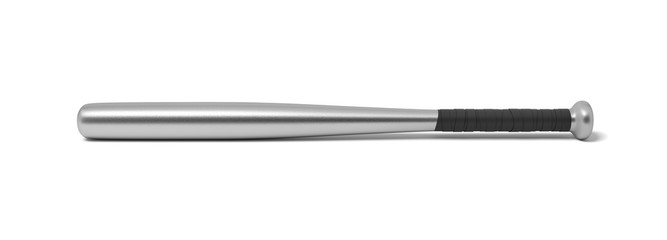 Fototapeta premium 3d rendering of a single metal baseball bat with a wrapped handle isolated on a white background.