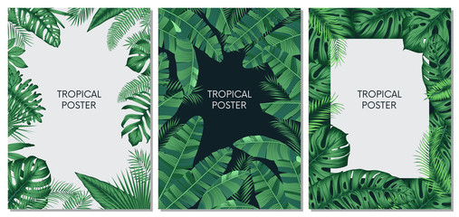 Vector design cards and banners with exotic leaves, tropical printable set © max_776