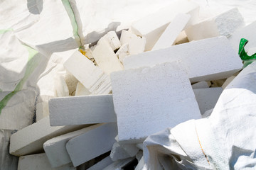Heap of styrofoam pieces in a polyethylene bag