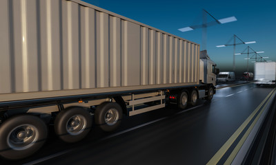 Vehicles Moving Along the Highway at Night 3d rendering