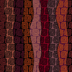 Abstract random grunge pattern of curved multicolor waves. Brown tribal background. Vector image. Seamless pattern.