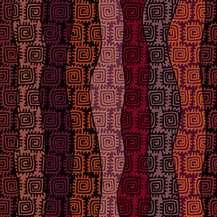 Fototapeta premium Abstract random grunge pattern of curved multicolor waves. Brown tribal background. Vector image. Seamless pattern.