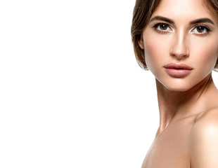 Fototapeta premium Beautiful woman face with healthy skin and beauty eyes lips brunette