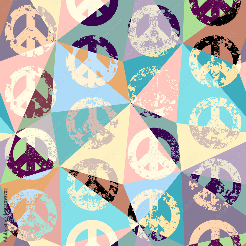 Aufkleber seamless vector pattern. abstract background with peace signs. the sign of pacifists. grunge vintage