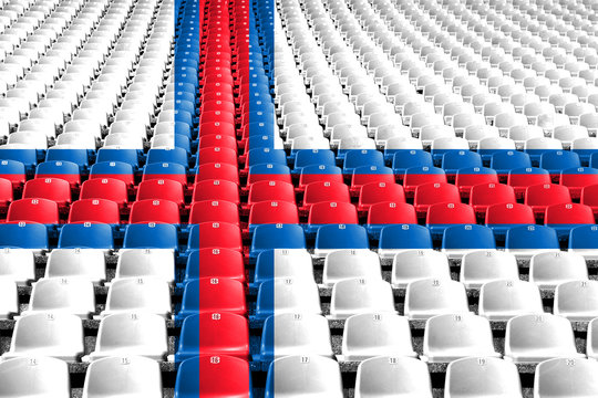 Faroe Islands flag stadium seats. Sports competition concept.