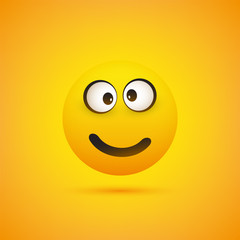 Smiling Emoji - Simple Shiny Happy Emoticon on Yellow Background - Vector Design