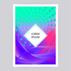 Naklejka na ściany i meble Fluid liquid shapes composition. Wavy geometric background. Colorful abstract backdrop. Halftone circles elements. Trendy gradient waves template vector Poster Layout Magazine Flyer