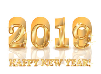Happy golden new 2019 year greeting background, vector illustration