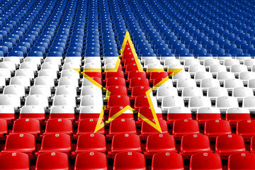 Naklejka premium Siedziska stadionowe z flagą Jugosławii. Koncepcja konkurencji sportowych.
