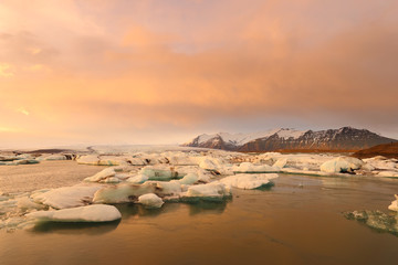 Icelandic glacier Jokulsarlon at sunset