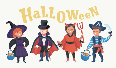 Funny kids in carnival costumes