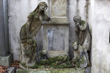 Historic Statue on the mystery old Prague Cemetery, Czech Republic