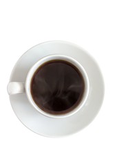 Gray cup of black coffee isolated on white background. Top view
