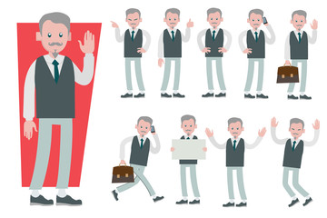 Set of Businessman character vector design doing different gestures. Presentation in various action with emotions, running, standing, walking and working
